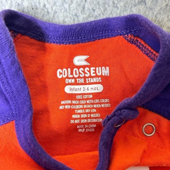 Clemson Tigers One‎ Piece Baby 3-6 mos. Orange Purple Colosseum Warner One Piece - Picture 4 of 6